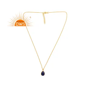 สร้อยคอจี้พลอยแซฟไฟร์สีฟ้าชุบทอง18K ทำจากเงินสเตอร์ลิง - Product Image 1