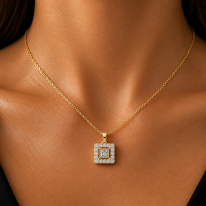 สร้อยคอจี้เพชร14K 18K ตัดเป็นชิ้นสีทองสำหรับผู้หญิงจี้เพชรสำหรับปลูกในแล็บแบบเจ้าหญิงของขวัญครบรอบ - Product Image 2