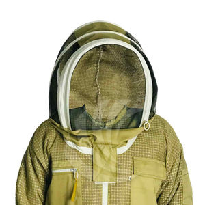 Veste d'apiculture kaki à 3 couches en maille respirante, voile à capuche ronde, poches de rangement pour outils, poignets élastiques pour le travail en apiculture - Product Image 3