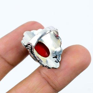 Anillos Boho de Coral Rojo Italiano, Gema Natural de Forma Ovalada con Engaste de Bisel para Regalo - Product Image 2