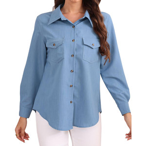 Chemise en jean pour femmes, design personnalisé, style classique, manches longues, décontractée, à porter au quotidien, respirante - Product Image 6