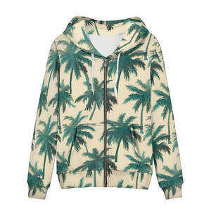 Sudadera Ligera de Felpa para Mujer con Cierre Frontal y Diseño con Capucha, Colores Verde y Piel, Estampados de Palmeras, para Invierno - Product Image 1