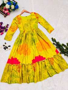 Vestido de mujer de color amarillo, vestido Maxi con estampado floral de Georgette, vestido de boda de diseñador. Vestido de fiesta. - Product Image 2