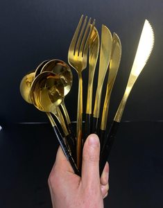 Juego de cubiertos modernos Cubiertos de acero inoxidable de la mejor calidad Pulido con espejo Chapado en oro Utensilio de cocina de metal duradero 2025 - Product Image 6