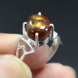 Anillo de ágata de fuego de Plata de Ley 925, joyería de diamante suave con piedra preciosa de cabujón de ágata de fuego mexicana Natural para bodas - Product Image 4