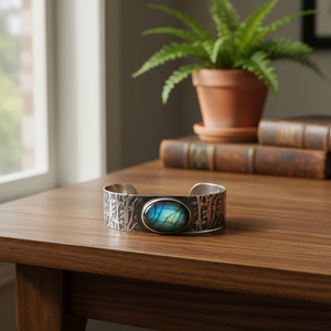 Brazalete de Labradorita Hecho a Mano con Diseño Inspirado en el Bosque, Joyería de Plata - Product Image 2