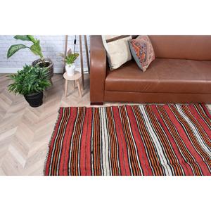 Tapis turc 5,1 x 5,8 pieds, tapis en laine rouge et noir à pois vintage - Product Image 2