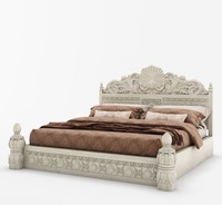 Lit plateforme King Size en teck sculpté à la main de luxe avec 2 tables de chevet, tête de lit en bois massif, style Mid-Century Modern, écologique