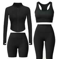 Ensemble de yoga 4 pièces grande taille pour femme – Motif uni, tenue de sport respirante, soutien-gorge de sport, leggings et shorts élastiques taille haute