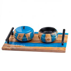 Handmade Wood Inlay Resin Inlay Bakhoor burner Set Tray and Burner & Box Arabian Style Home & Office Gift Item for Fragrance - Product Image 5