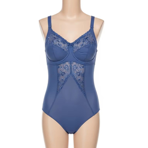 ชุดชั้นในสตรีกระชับรูปร่างผ้าไนลอนสแปนเด็กซ์ชุดบอดี้สูทปักแบบครึ่งแขนควบคุม - Product Image 4