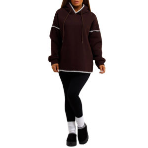 Sweat à capuche décontracté et confortable pour femmes, idéal pour la saison hivernale-pour se prélasser, faire des courses, logo avant inclus - Product Image 5