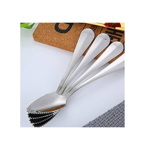 Artesanías sólidas Cuchara de postre dentada de acero inoxidable Postre Té Cuchara de café Juego de cubiertos de pomelo Venta caliente Venta - Product Image 2