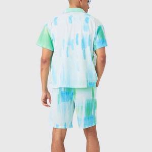 2025 verano hombres Casual traje de dos piezas transpirable camisa de manga corta y pantalones cortos patrón sólido - Product Image 3