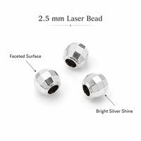 Perles découpées au laser de 2,5 mm, facettées, en argent sterling 925, pour la fabrication de bijoux, vente en gros