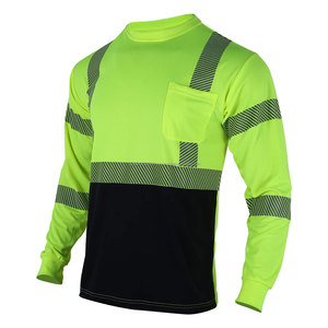 Wholesale Hi Vis Men's Reflective Workwear Shirts <b>Yellow</b> Long Sleeve Construction Safety T-Shirts Formal Knitted <b>Fabric</b> - Product Image 6