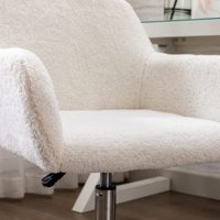 Chaise de bureau de maquillage en fausse fourrure rembourrée à hauteur réglable Fauteuil de loisirs moderne pivotant et moelleux avec roues