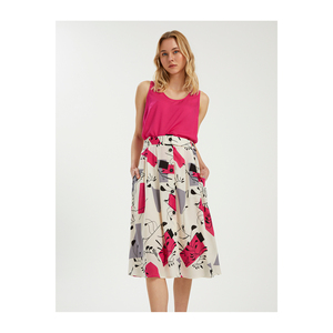 Women's <b>Belted</b> Patterned Viscose Skirt in Black - Product Image 6