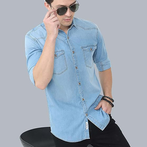 Gần đây được thêm vào trong bộ sưu tập của chúng tôi chất lượng denim áo sơ mi nam trong ánh sáng nhuộm bầu trời màu xanh 100% bông mỗi mùa denim áo sơ mi - Product Image 2