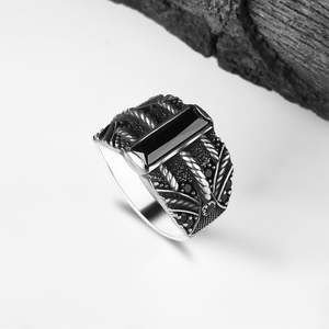 Anillo Turco de Plata de Ley 925 para Hombre, Estilo Otomano, Piedra Natural Azuris Negra, VALKH1389 - Product Image 2