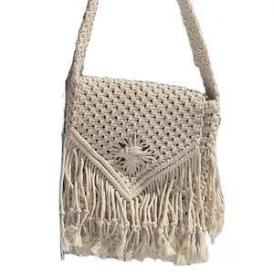 Pronto a dare Design personalizzato all'ingrosso per borsa fatta a mano con nodo macrame borsa in tessuto di cotone borsa in macramè