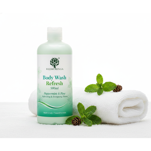 Gel de Ducha Refrescante de Menta y Pino 500ml con Aroma a Rosas, Fórmula Natural, OEM, Marca Privada, Italia, RedMoringa - Product Image 1