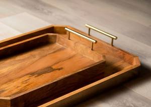 Ensemble de plateaux de service rectangulaires en bois de luxe avec poignées en laiton, plateaux décoratifs empilables pour la maison, la cuisine, l'hôtel, les cadeaux - Product Image 5