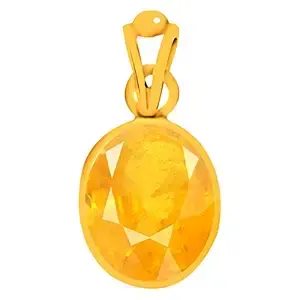 Saphir jaune taille ovale Pukhraj 3 carats ou 3,25 ratti, alliage Panchdhatu plaqué or, pendentif astrologique pour hommes et femmes - Product Image 2