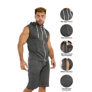 Design personnalisé Hommes Shorts Ensemble Gris Couleur Fermeture Éclair Complète Street Wear Hoodies Shorts Ensemble Summer Wear Hoodies Shorts Ensemble - Product Image 3