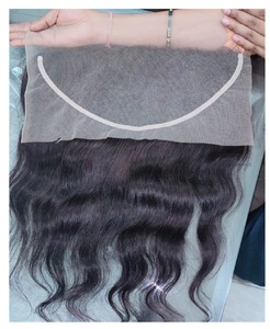 Pelo indio Virgen sin procesar de la mejor calidad al por mayor India Temple onda de agua suave pelo virgen crudo mechones de trama cierre frontal - Product Image 1