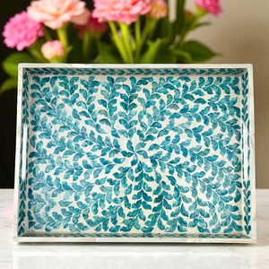 Serving Tray with Mother of Pearl Inlay with <b>Light</b> Blue Spiral <b>Leaf</b> Pattern, Coffee Tray with Handle, Ideal Gifts for Her - Product Image 5