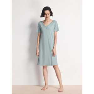 Custom Bamboo Women Summer Nightgown Spandex V-Neck <b>Lounge</b> <b>Dress</b> Bamboo Lace Trim Soft Floral Pattern Knee-Length Short-Sleeved - Product Image 3