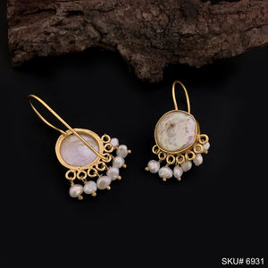 Gorgeous Round Druzy <b>Earring</b> 18k Gold Plated Brass Jewelry for Engagement Vintage Style <b>Dangle</b> <b>Earrings</b> - Product Image 2