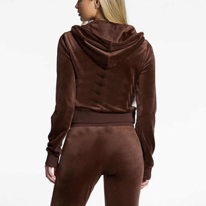 Promotion Vente en gros Survêtement en velours personnalisé, ensemble de jogging 2 pièces avec crop top à capuche pour femme - Product Image 2