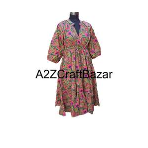 Robe maxi en coton 100% pur, écologique, faite à la main, à fleurs, respirante, confortable, facile à porter au quotidien - Product Image 5