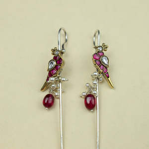 Anokhi FUSION kundan นก Motif เข็มกลัดหมุดหูแขวนประดับมุกทับทิมสำหรับงานแต่งงานชุบเทคโนโลยี - Product Image 3