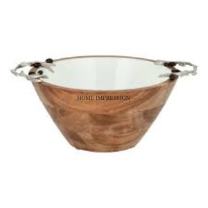 Bol en bois de service rustique avec couleur blanche émaillée à l'intérieur des bols de service et de salade du fabricant indien de grande qualité - Product Image 6