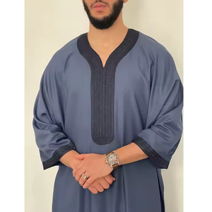 Men's Lightweight Polyester Vintage <b>Moroccan</b> Embroidered Handmade Long Sleeve <b>Thobe</b> Premium Quality Spring Traditional Muslim - Product Image 4