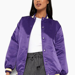 Chaqueta bomber transpirable personalizada para mujer 2024, venta al por mayor, chaqueta bomber de satén de poliéster de manga larga - Product Image 4