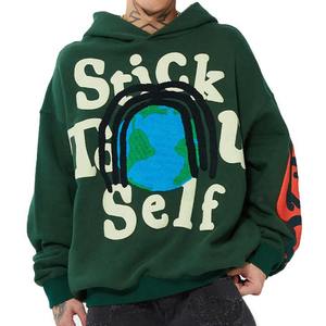 Sudadera con capucha de alta calidad Unisex personalizada de fabricante con espuma 3D para estampado de hojaldre sudadera con hombros caídos de patrón sólido - Product Image 6