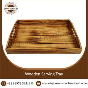 Plateau de service rectangulaire en bois de pin fait main avec poignées Plateau en bois du fabricant indien pour l'approvisionnement des restaurants et des hôtels - Product Image 3