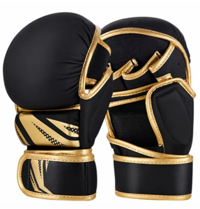 Guantes de Boxeo Negros con Detalles Dorados en PU, Guantes de Entrenamiento de Dedo Completo con Cierre de Velcro y Correa Ajustable para Muñeca, para Sparring y Combate - Product Image 1