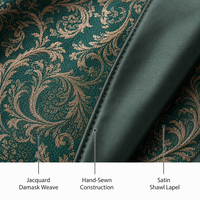 Costume de smoking homme de luxe coupe ajustée vert et or jacquard satiné à revers châle, 3 pièces (veste, gilet, pantalon) – Costume de mariage formel sur mesure