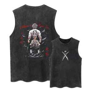 2025 Chaleco de media manga de 275gsm para hombre, camiseta sin mangas con lavado ácido a la moda urbana, estilo Batik desgastado, borde suelto de algodón 100% transpirable - Product Image 2