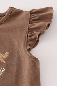 Vente chaude Mignon Marron Brodé Bloomer Ensemble pour Bébé Filles ODM Fourniture Deux Pièces Western Thème Tenue pour Enfants - Product Image 2