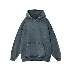 Plus haute qualité kangourou poche Logo imprimé sweats à capuche saison d'hiver à capuche Vintage pierre lavé français Terry sweats à capuche pour hommes - Product Image 2