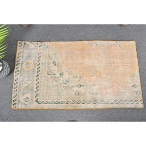 Alfombra de área de lana turca Vintage, diseño de retales naranja y beige, respaldo de látex de tejido plano de 2x3,6 pies, grande para decoraciones de sala de estar - Product Image 1