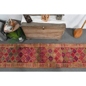 Tapis ethnique vintage en laine turque patchwork rouge et marron avec dos en latex - 24x11,3 pieds - Product Image 5