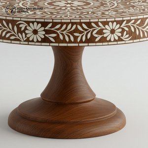 Support à gâteau rond en bois avec incrustations d'os, fait à la main, écologique, avec un savoir-faire classique et des détails floraux - Product Image 2