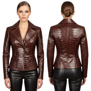 High Quality <b>Women</b> Embossed Leather <b>Jacket</b> with Knitted Breathable <b>Lightweight</b> Eco-Friendly Design - Product Image 6